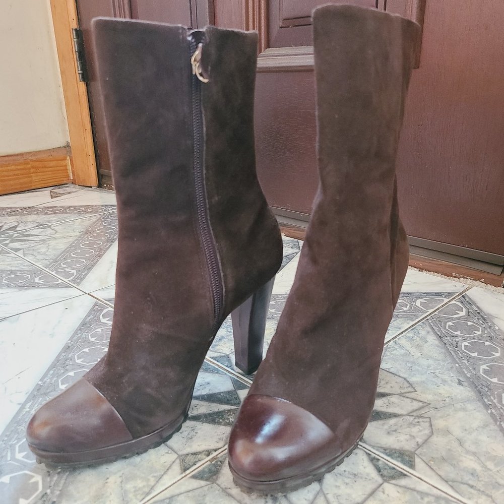 L.K Bennet genuine suede brown cap-toe booties